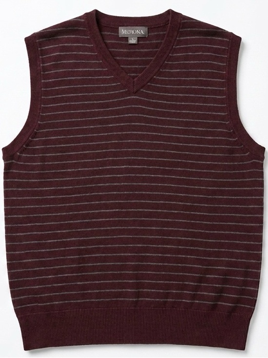 Merona Other - Merona Burgundy 90’s V-Neck Sleeveless Sweater with Gray Pinstripes 100% Cotton